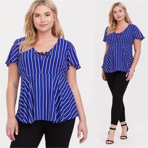 Torrid Blue Stripe Georgette Bow Blouse 2x